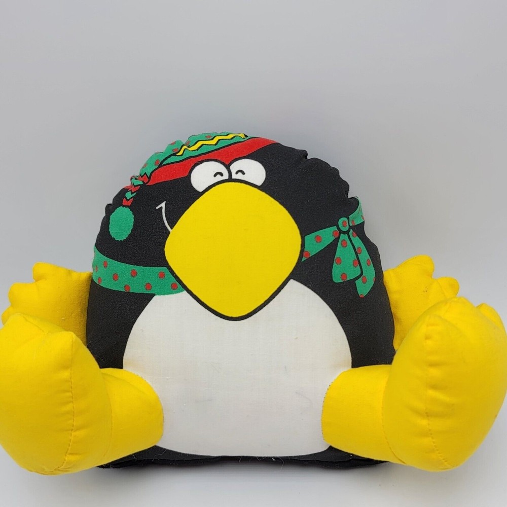 Vintage Christmas Penguin Stuffed Animal Cara Amerawell Fabric 1987 6"